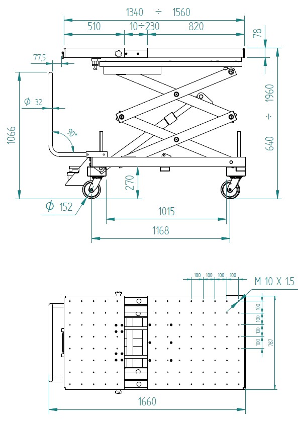 AKKUNOSTOPÖYTÄ 1500 KG, PNEUMAATTINEN KAUKOSÄÄTIMELLÄ