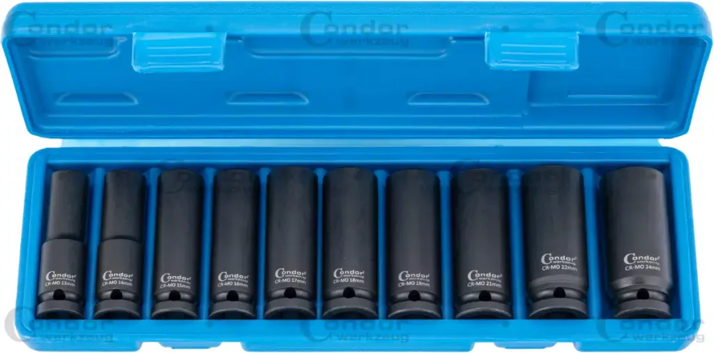 CONDOR VOIMAHYLSYSARJA PITKÄ 1/2" 13-24MM 10 OSAA 6 KULMA