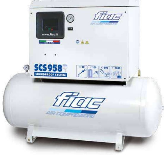 FIAC SCS 958 SILENT-MÄNTÄKOMPRESSORI JA SÄILIÖ 5.5 KW 10 BAR 830 L/MIN